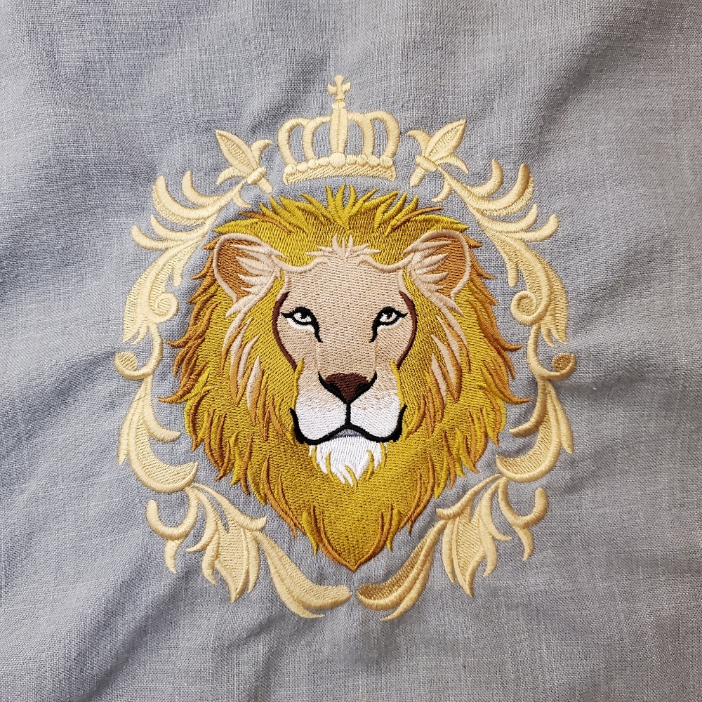 Handmade Sage Green Lion Patch Pillow Cover‎